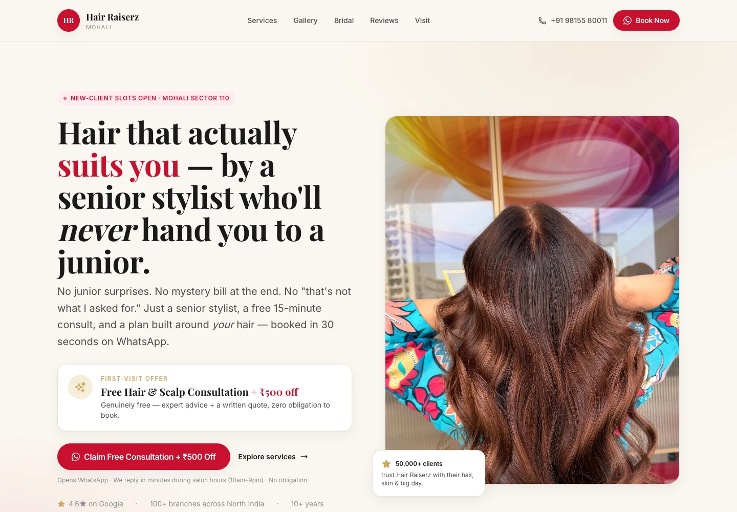 Hair Raiserz Mohali website, captured September 2026