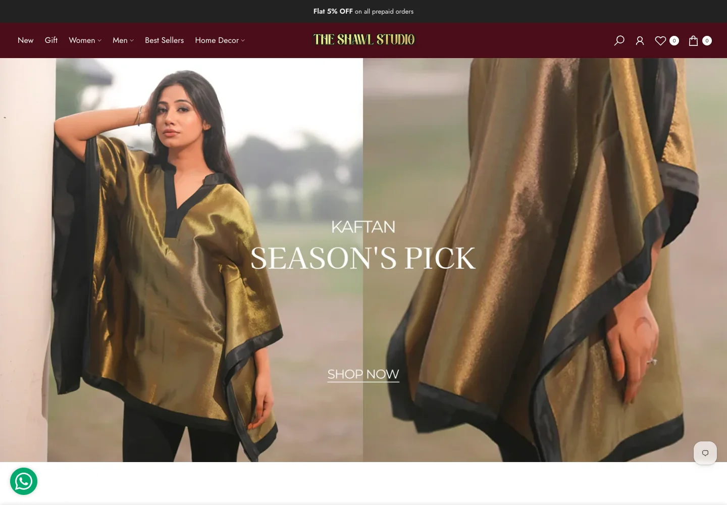 The Shawl Studio website, captured September 2026